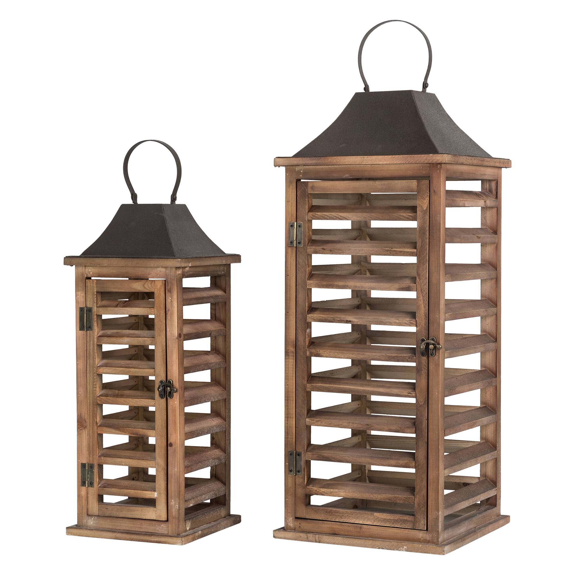 Modern Farmhouse Wooden Shutter Lantern Set